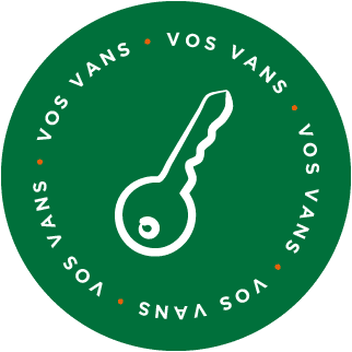 Logo d’Ovan avec une icône de clé et la mention "Vos vans", symbolisant la personnalisation et la remise clé en main des vans aménagés.